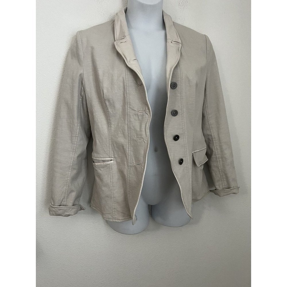 Jackett New York women’s Tan Leather Cotton Jacket blazer large button front